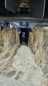 Chaff lining, where the chaff and weed seeds are laid down in a narrow line behind the combine. Weed seeds in the chaff struggle to survive in this inhospitable environment.