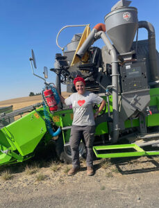 Korie Klein the barley program's field and malt lab manager just finished combining yield trial plots for the year at Spillman Farm, Pullman